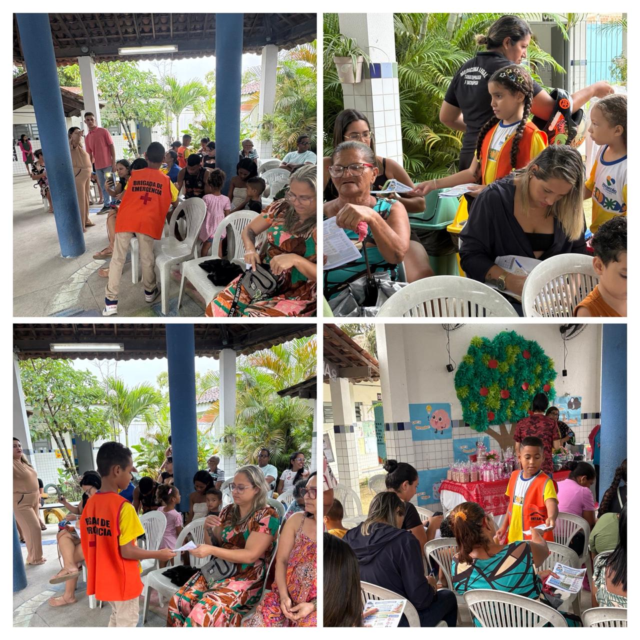 Panfletagem e conscientização em reunião na escola com familiares dos estudantes.