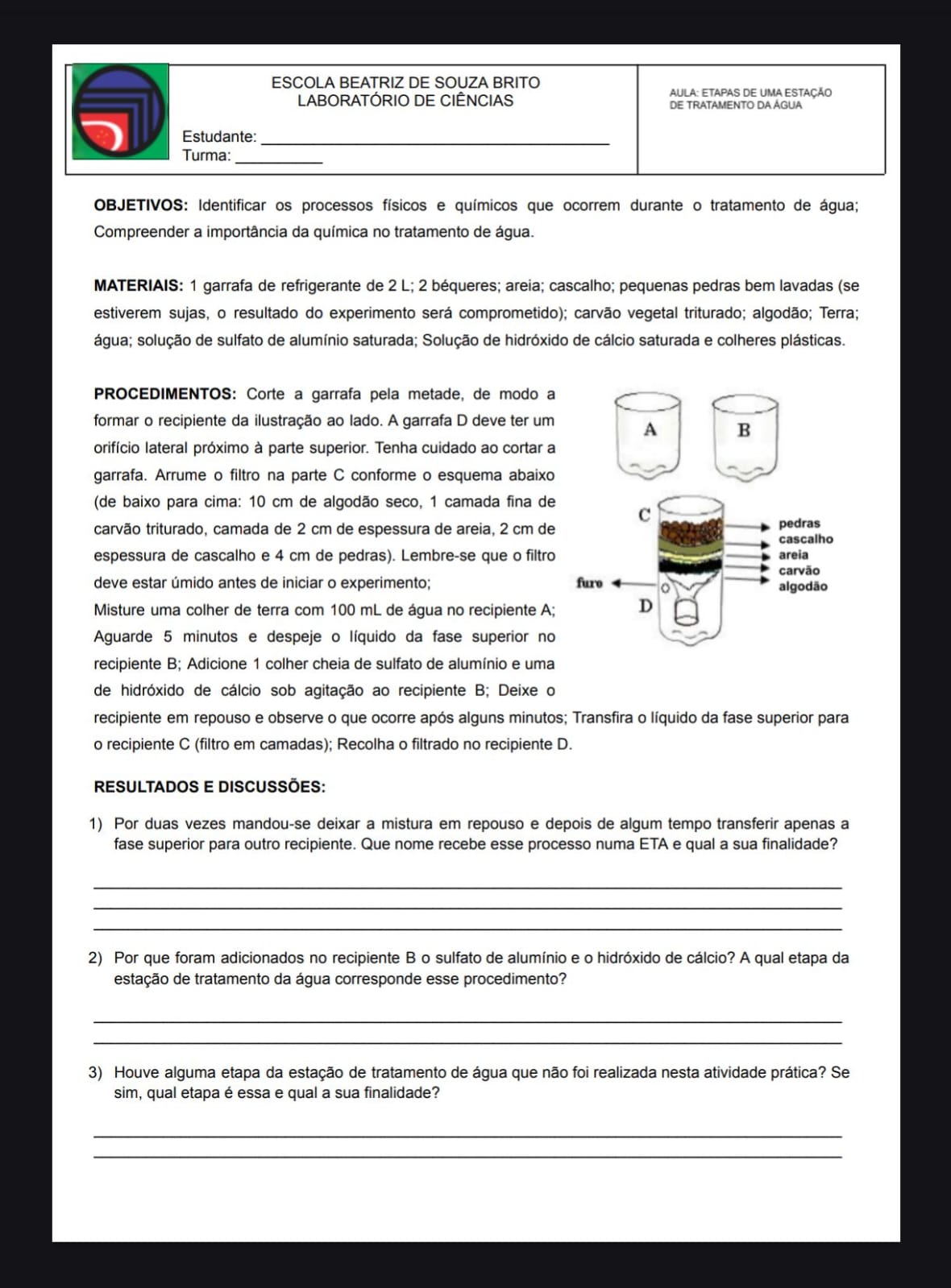 roteiro para atividade prática no laboratório