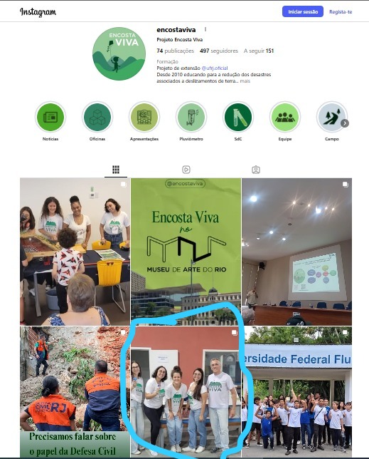 postagem para o instagram @encostaviva mostrando como foi a oficina (circulado em azul).