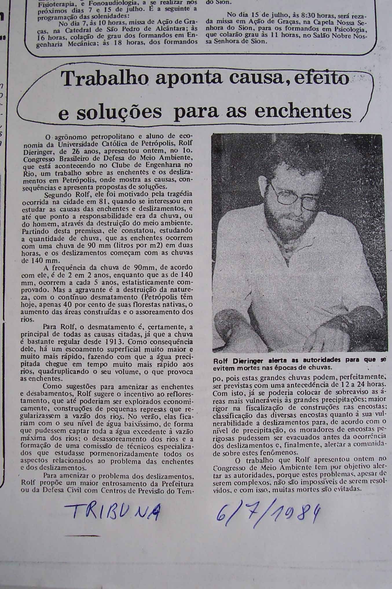 publicação em Jornais de Petropolis Julho 1984