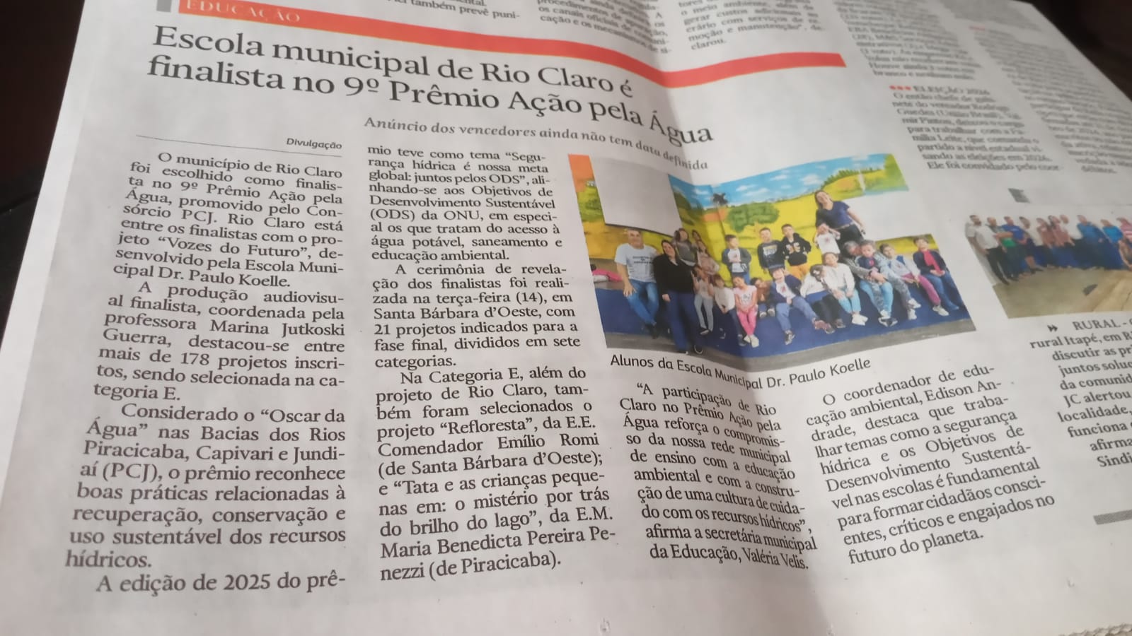 Noticias nos jornais e sites sobre o projeto de dar voz as crianças da educação infantil.